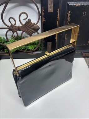 Rare Nicholas Reich Patent Black purse foldable metal handle MCM